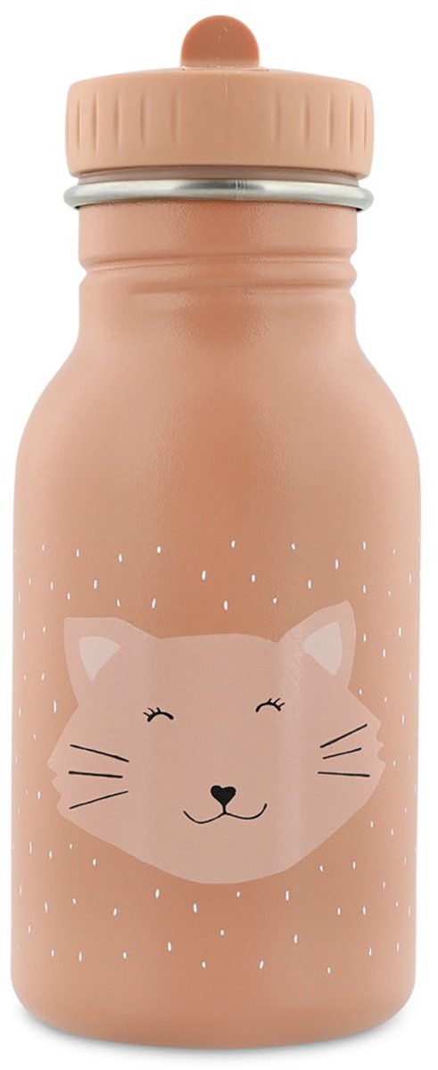 Trixie drinkfles - mrs. cat - rvs waterfles voor kinderen - 350 ml - lekvrije fles - roze - kat
