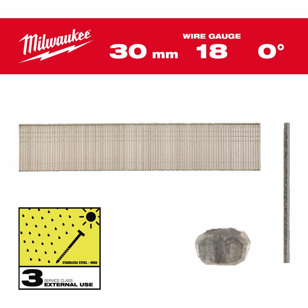 Milwaukee inox styfts 18g 30mm 5000szt. - m18fn18gs