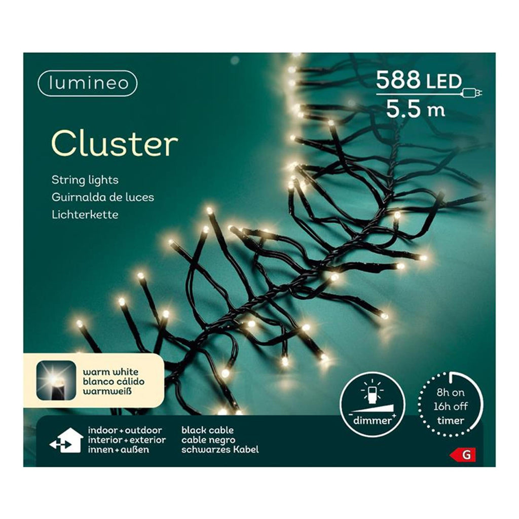 Lumineo-Leuchtencluster mit LED-Beleuchtungskabel für den Außenbereich, 588 Glühlampen, 450 cm, warmweiß