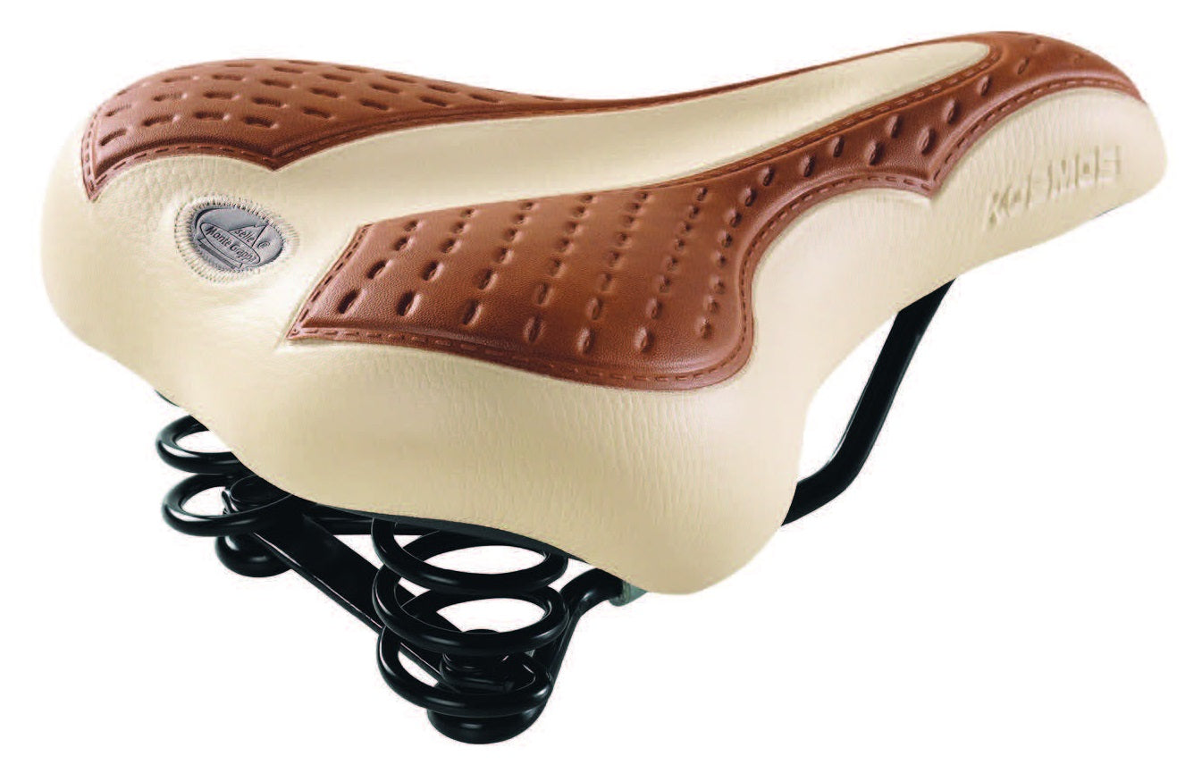 Selle Montegrappa Sattel Cosmos mit Federung, cremefarben, braun, auf Karton