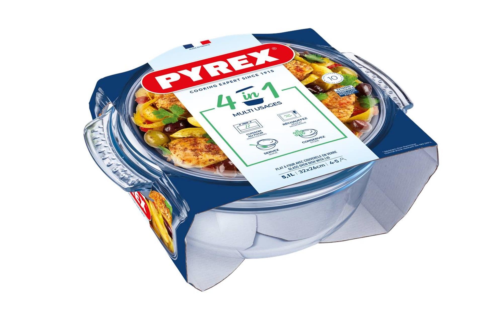 Pyrex ronde ovenschaal met deksel 4,9l