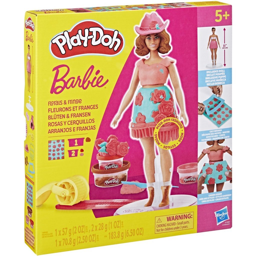 Play-doh -set barbie bloemen en franjes - maak poppenkleertjes - boetseerklei