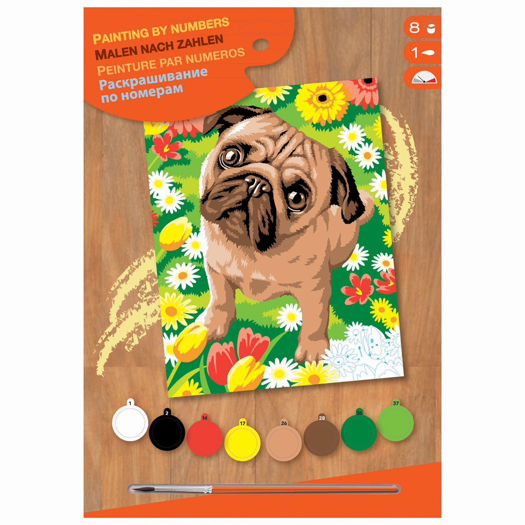 Einfaches Malen nach Zahlen: Mops