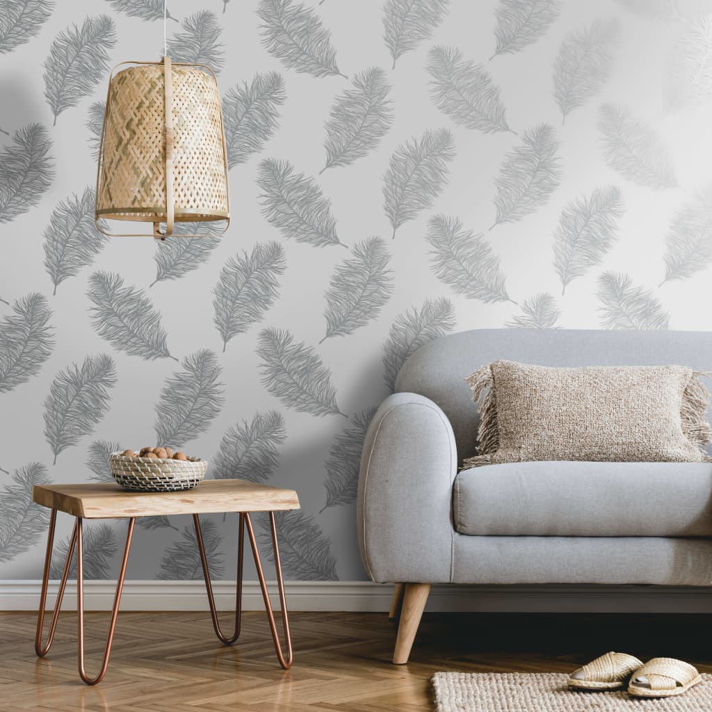 Tapete DUTCH WALLCOVERINGS, hellgrau, mit Federmuster