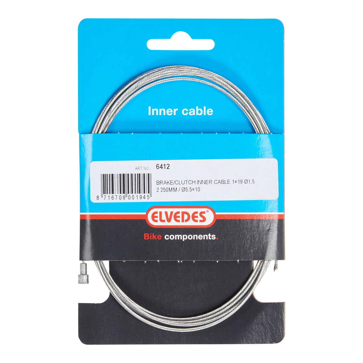 Elvedes rem binnenkabel 2250 mm draads verzinkt ø1,5mm v-nippel (op kaart)