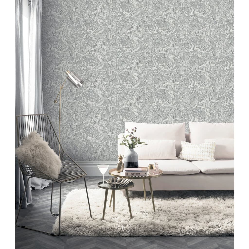 DUTCH WALLCOVERINGS Tapete Flüssigmarmor Grau