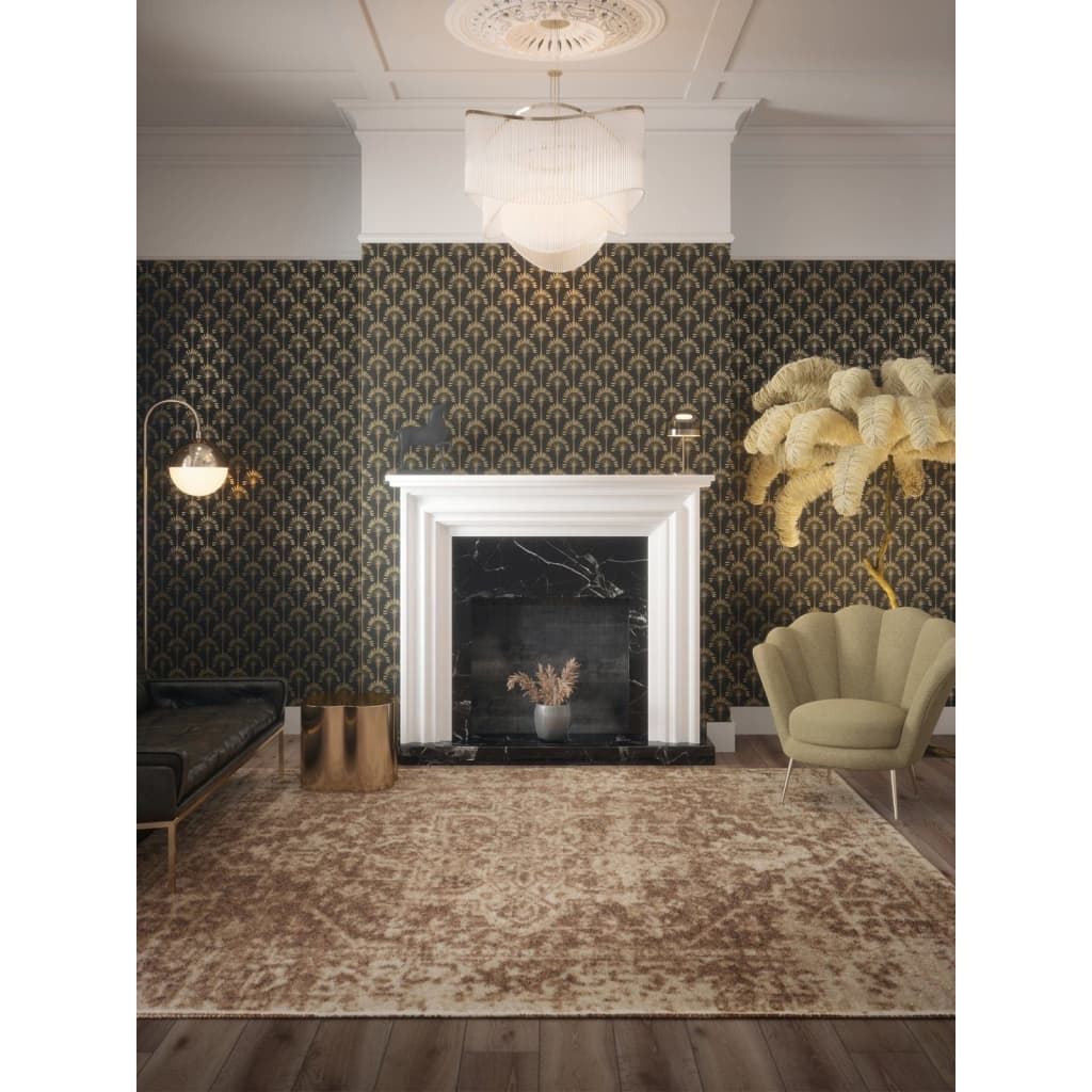 DUTCH WALLCOVERINGS Tapete Palm Palace Schwarz und Gold
