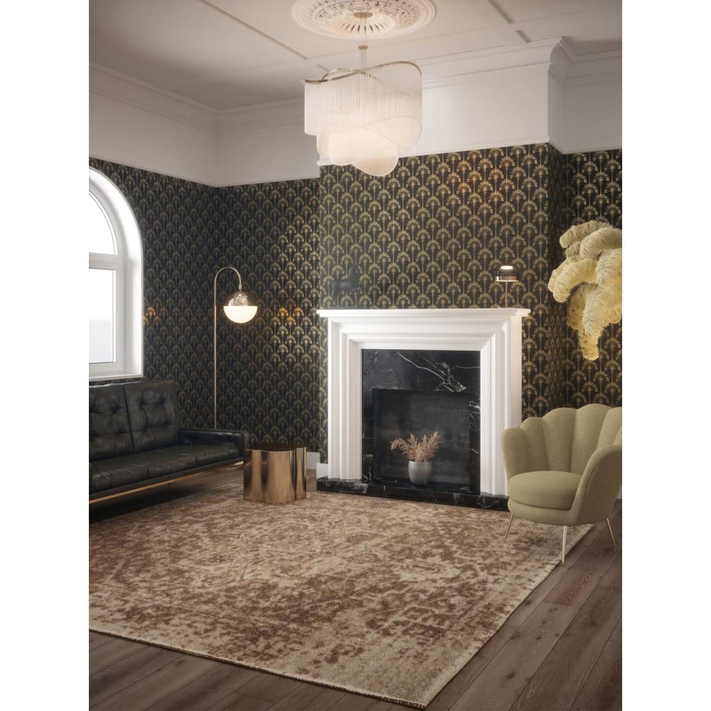 DUTCH WALLCOVERINGS Tapete Palm Palace Schwarz und Gold
