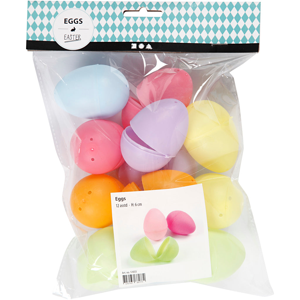 Creativ company plastic eieren gekleurd, 12st. 6cm