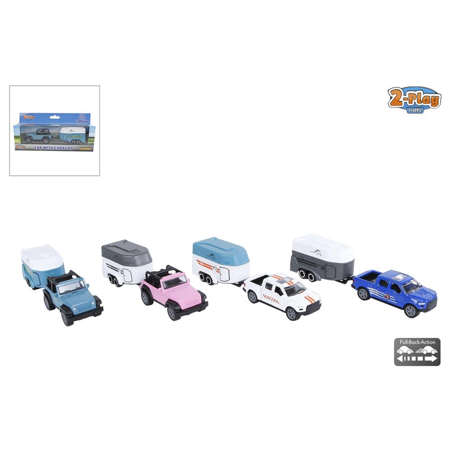 2-play van manen auto met paardentrailer die cast pull back ass 16,5cm