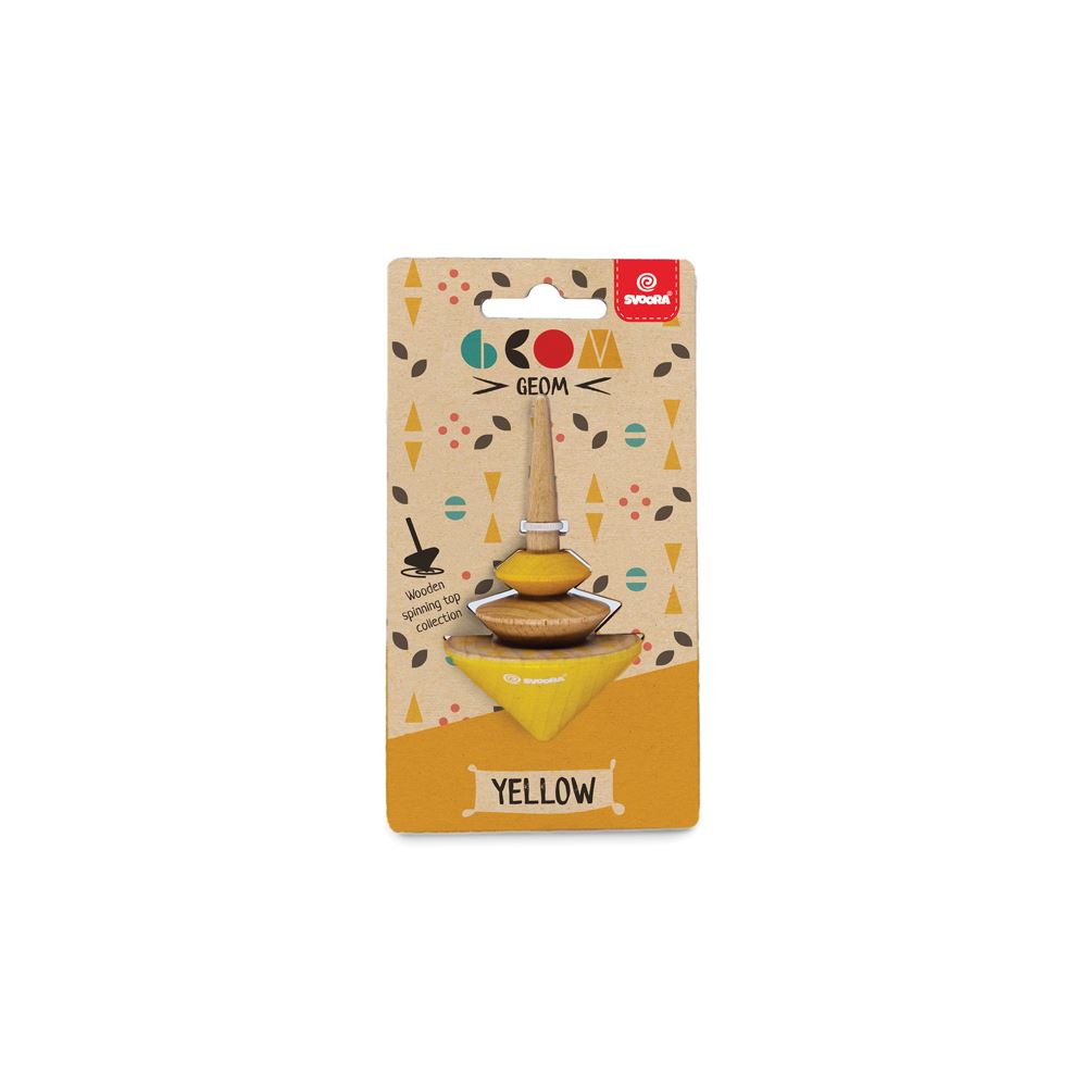 Houten tol geom geel. 8 x 5 x 15 cm. 5+ | 6 stuks