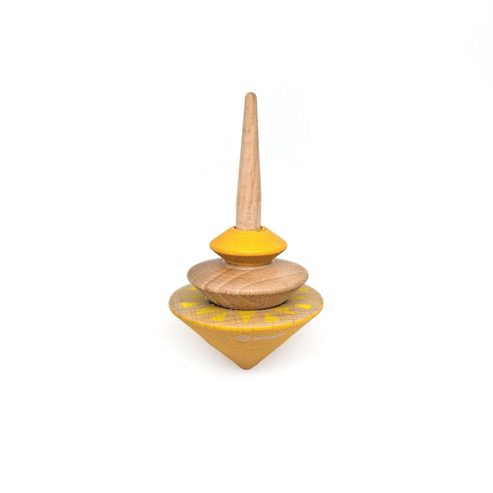 Houten tol geom geel. 8 x 5 x 15 cm. 5+ | 6 stuks