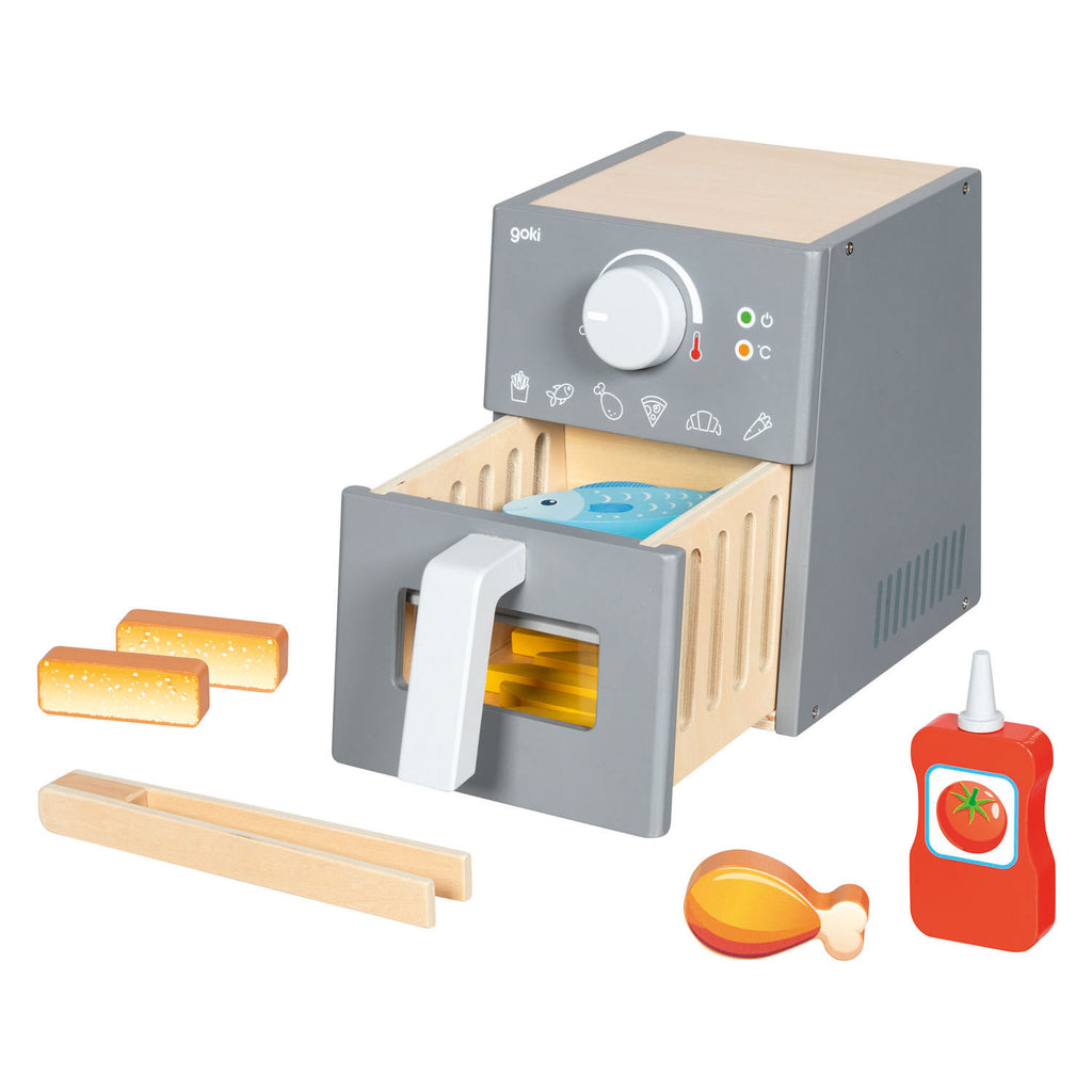 Goki houten speelgoed airfryer met accessoires - 16dlg.