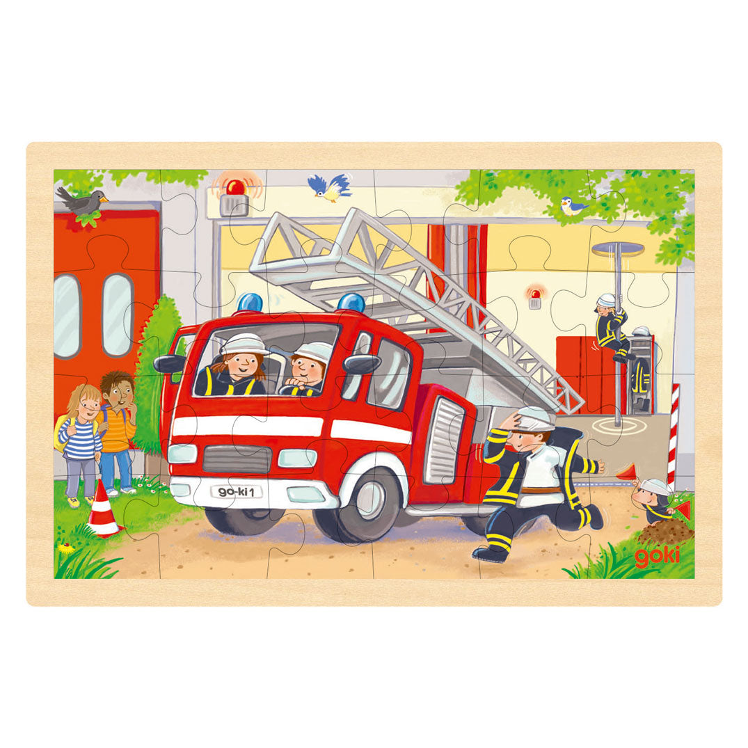 Goki houten legpuzzel - heli en brandweerwagen - 24st.