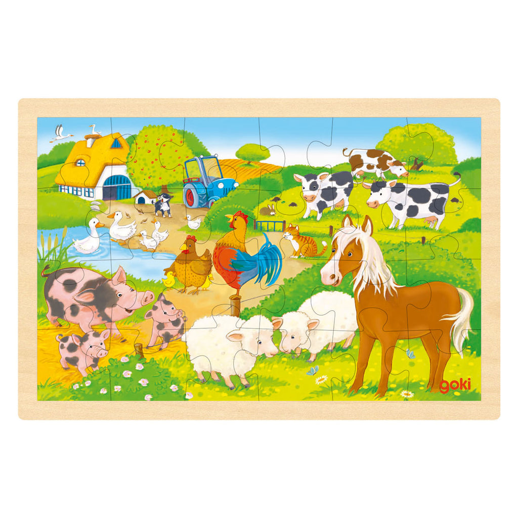 Goki houten legpuzzel - boerderij en dierentuin - 24st.