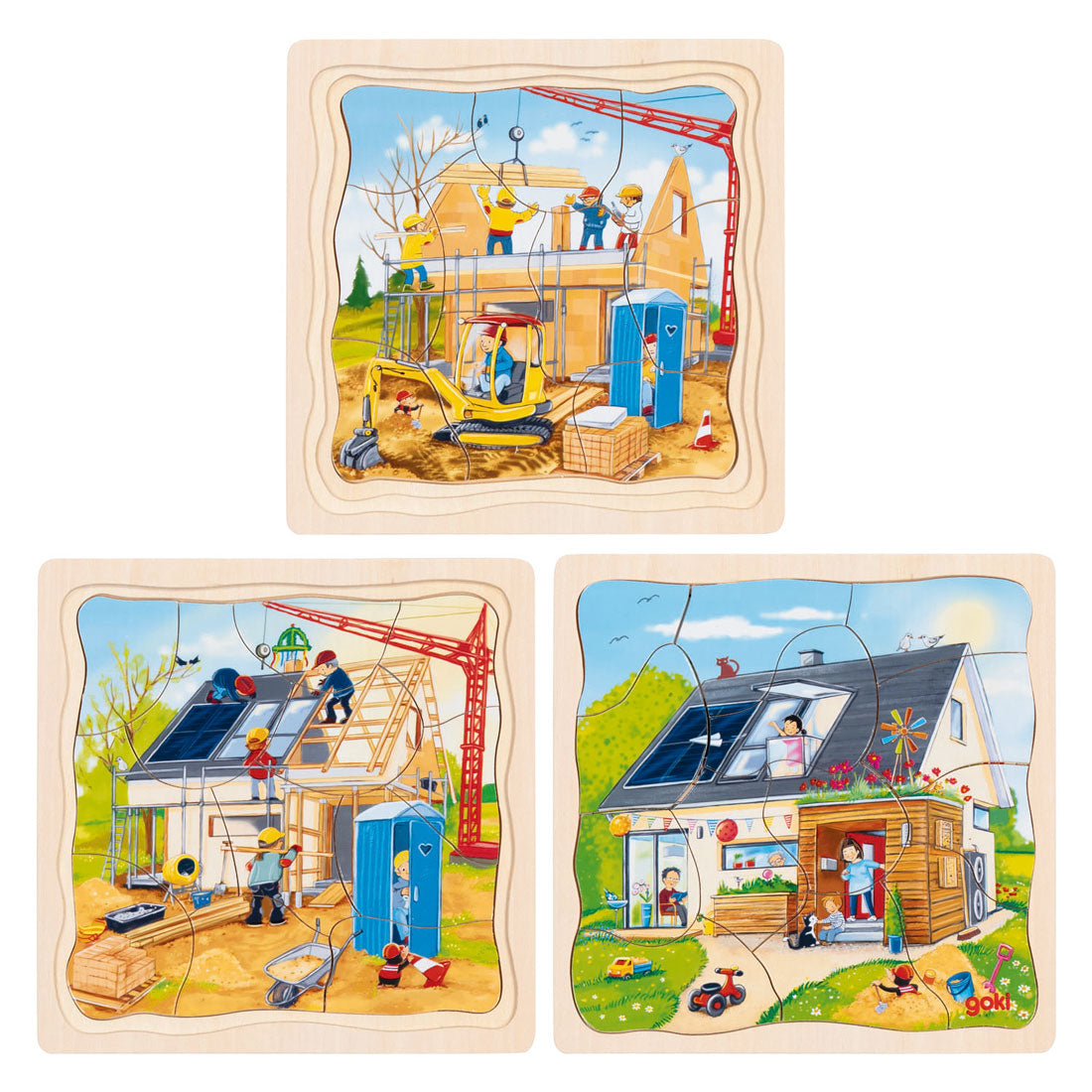 Goki houten 3-lagen puzzel - huis bouwen - 35st.