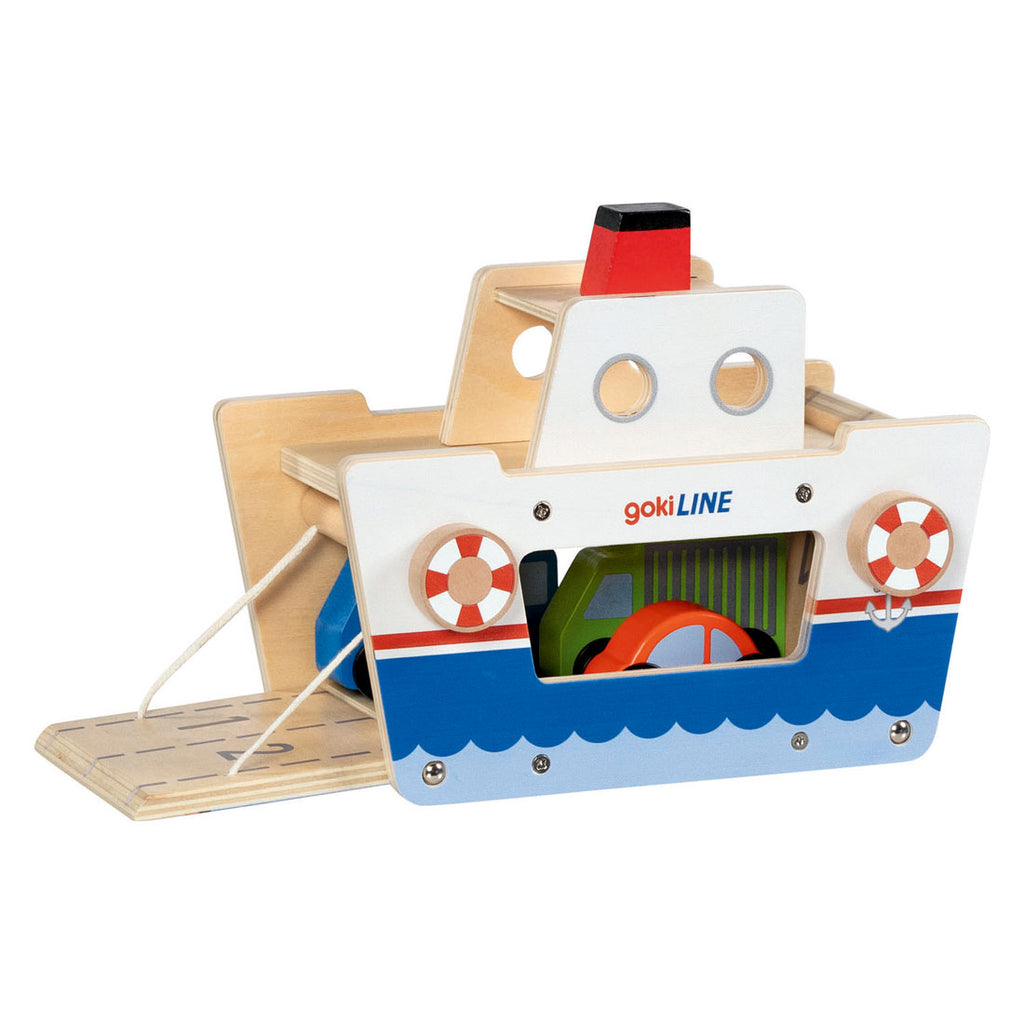 Goki houten veerboot met 3 voertuigen