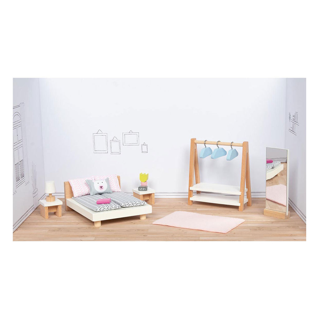 Goki Puppenmöbel-Schlafzimmer aus Holz, 18-teilig.
