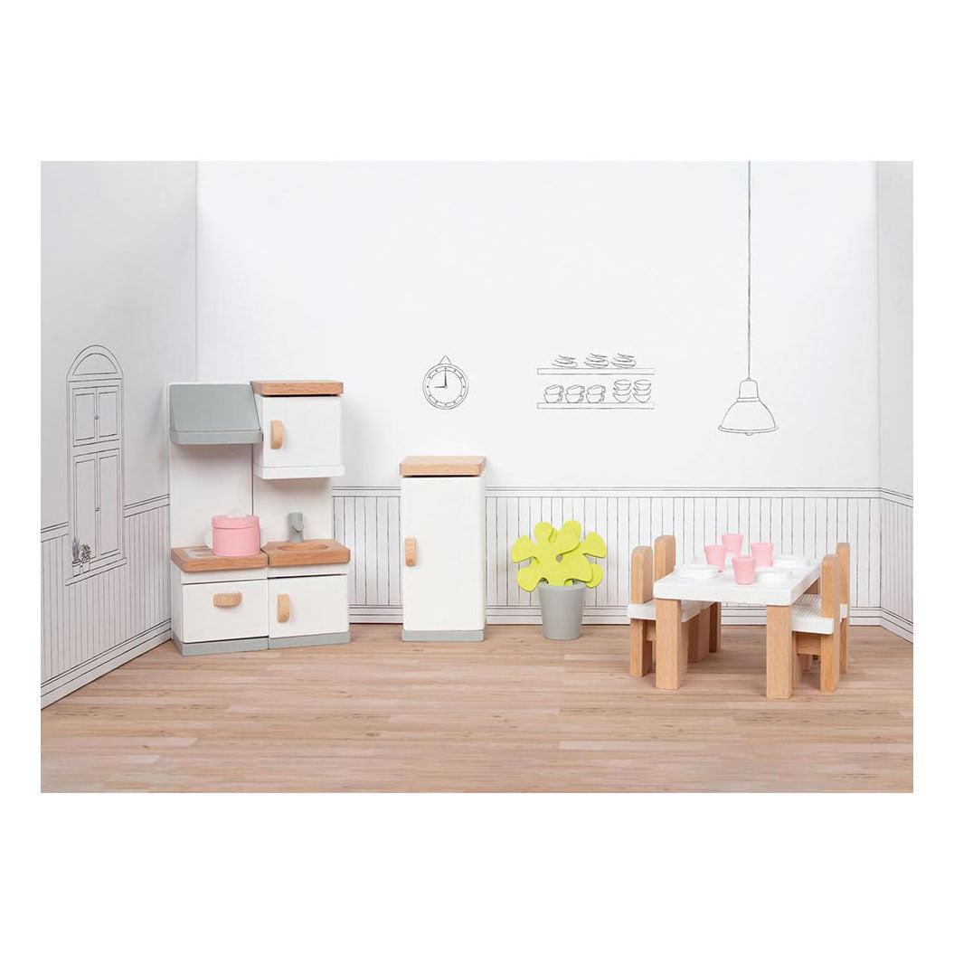 Goki Holzpuppenmöbel Küche, 20-teilig.
