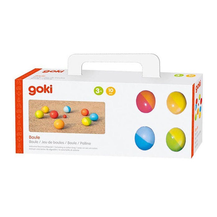 Goki Boule-Spiel aus Holz mit Baumwollbeutel, 9-teilig.