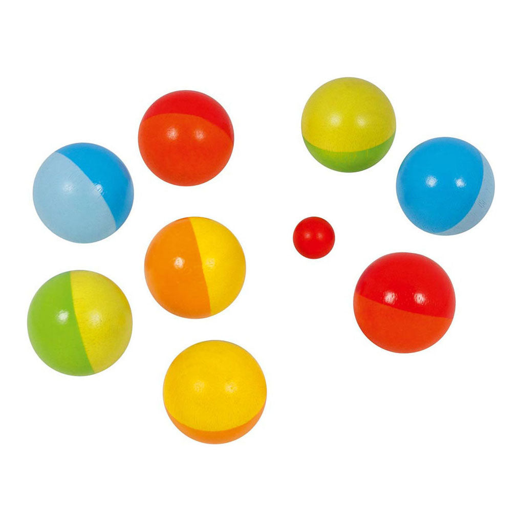 Goki Boule-Spiel aus Holz mit Baumwollbeutel, 9-teilig.