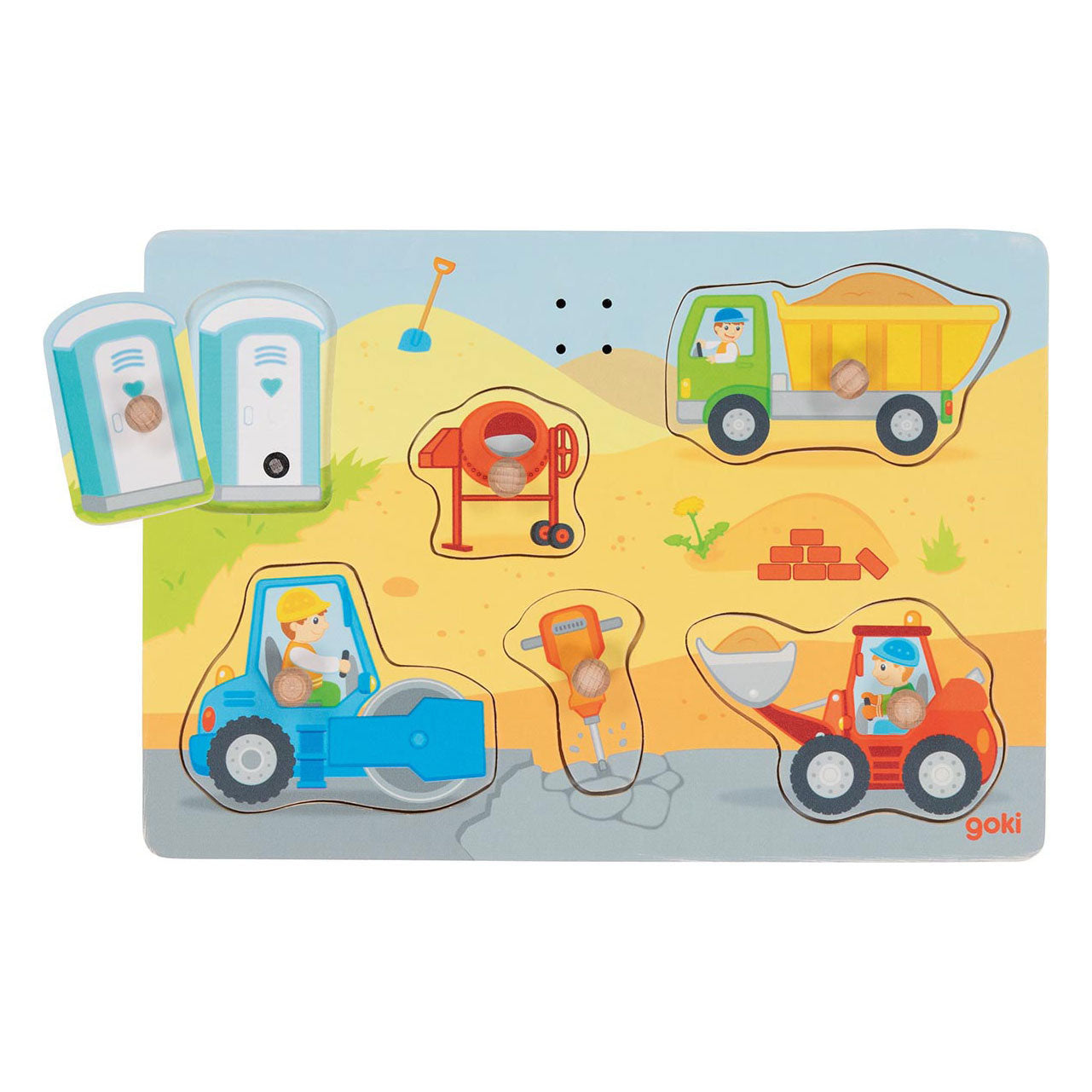 Goki Holzpuzzle Baustelle mit Sound, 6-teilig.