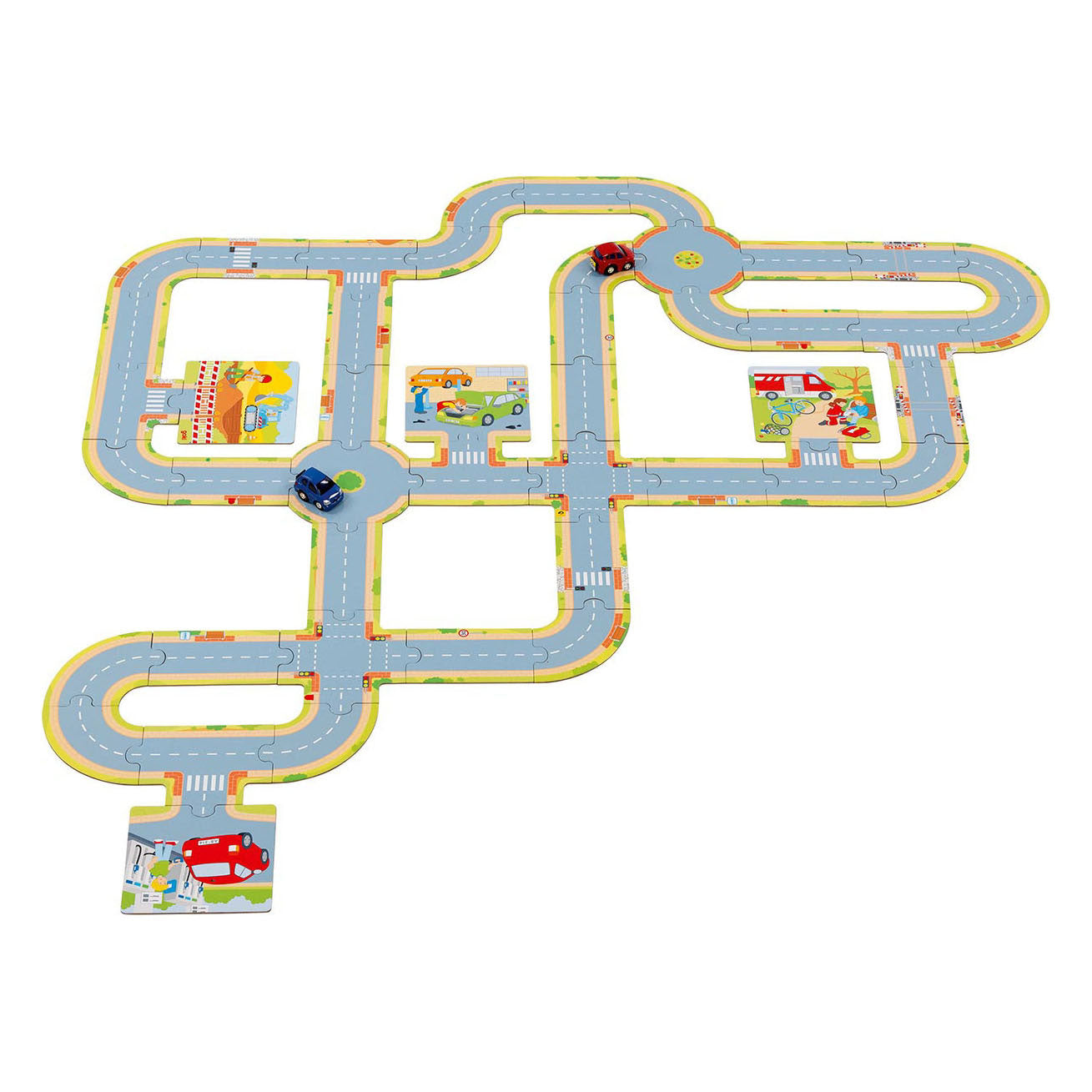 Goki vloerpuzzel wegen met 2 voertuigen, 47st.