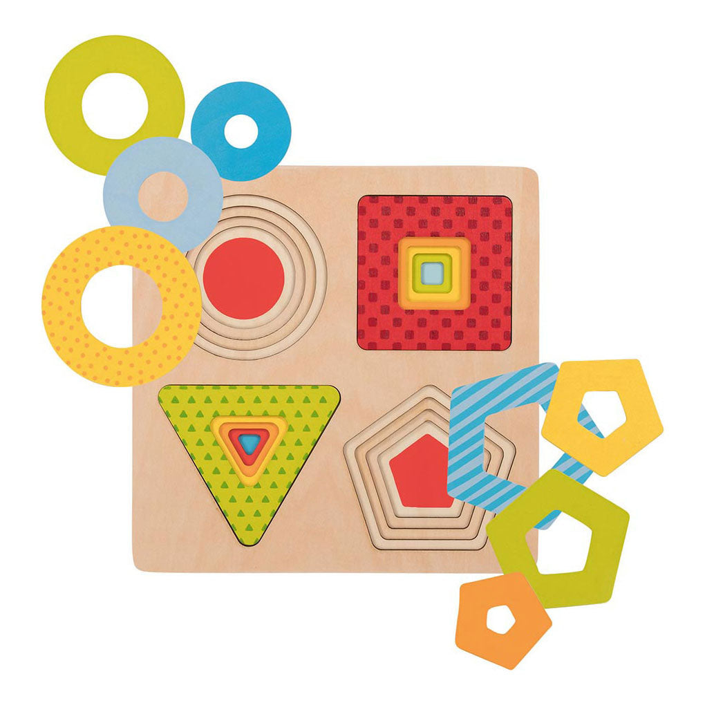 Goki Holzpuzzle mit geometrischen Formen, 16-teilig.