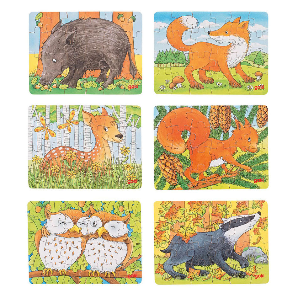 Goki Mini-Puzzle aus Holz, Waldtiere, 24 Teile.