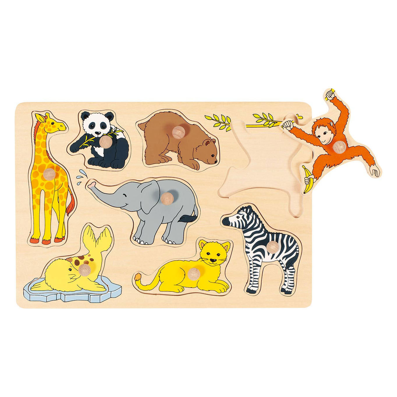 Goki Holz-Steckpuzzle mit wilden Jungtieren, 8-teilig.