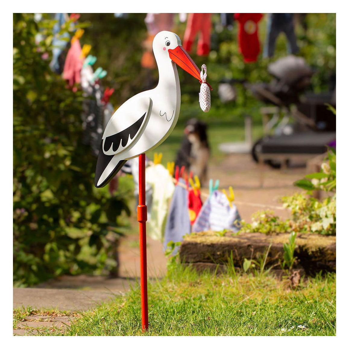 Goki Deko-Storch aus Holz mit Babytuch, Größe XL, 100 cm