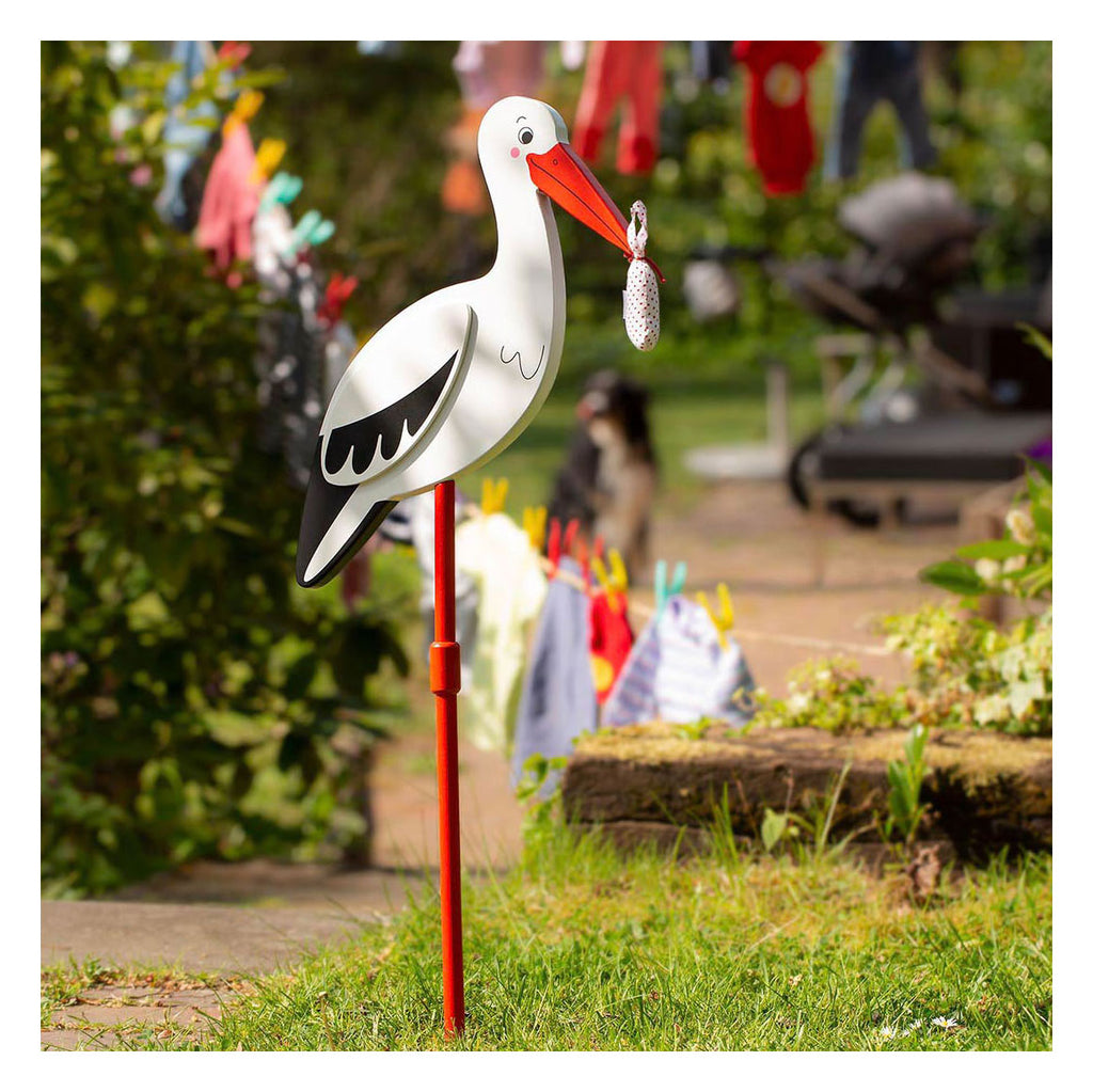 Goki houten decorstok ooievaar met babydoek xl, 100cm