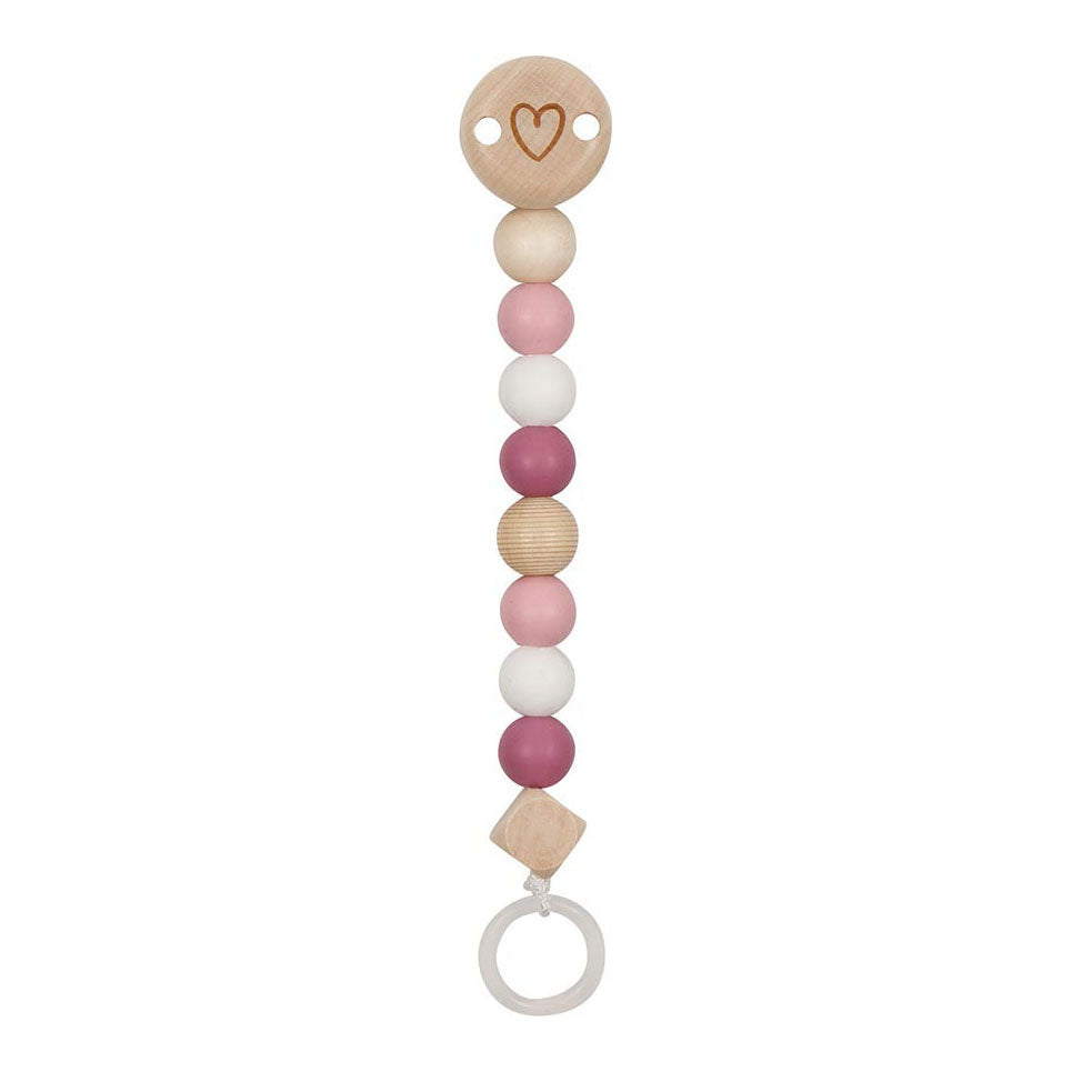 Goki Schnullerkette aus Holz, Herz, rosa
