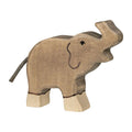Holztiger Elefant aus Holz, kleiner Rüssel nach oben