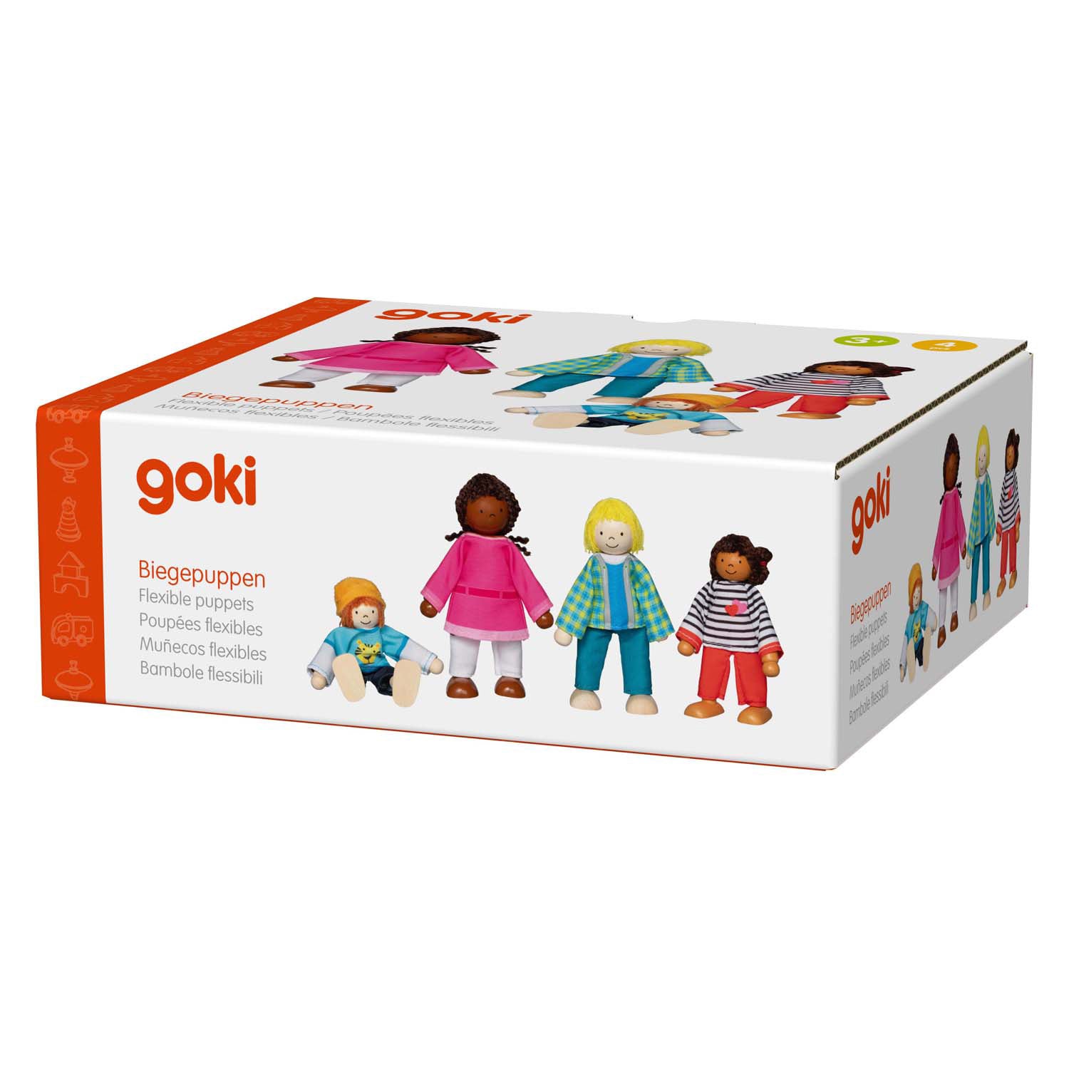Goki flexible Puppen interkulturelle Familie, 4 Stück.