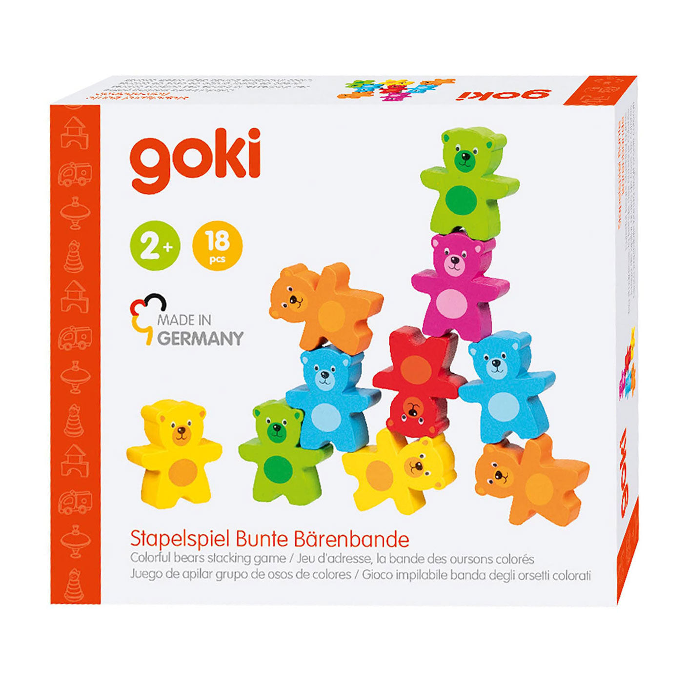 Goki Holz-Farbbären-Stapelspiel, 9-teilig.