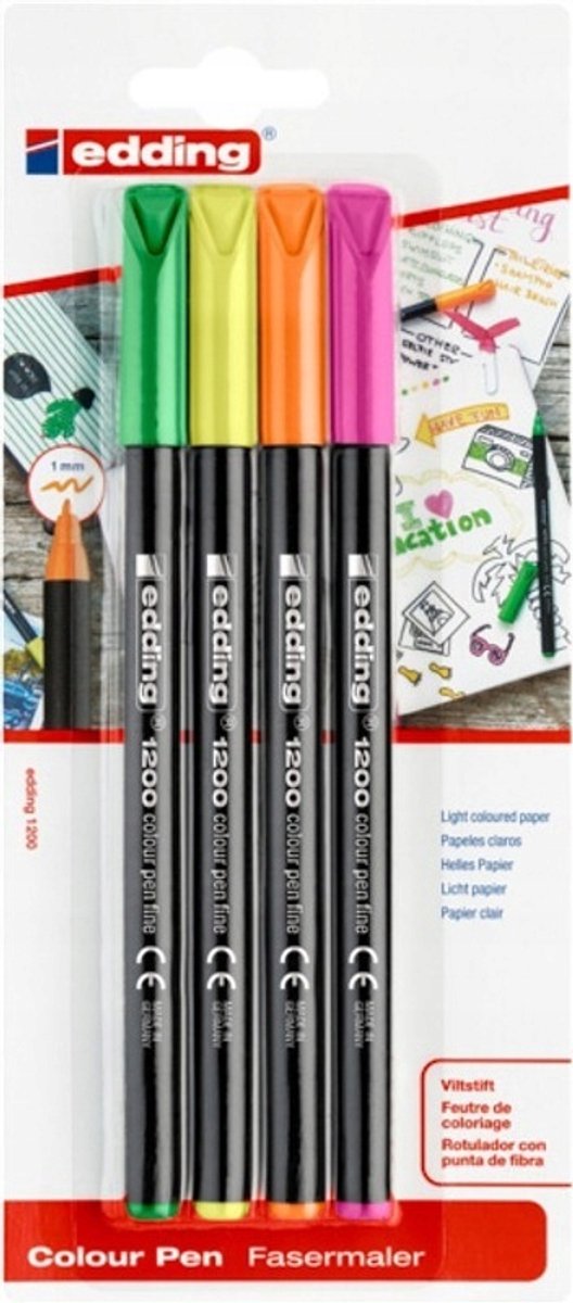 Edding textielstiften e-1200, 1mm, 4 mix kleuren