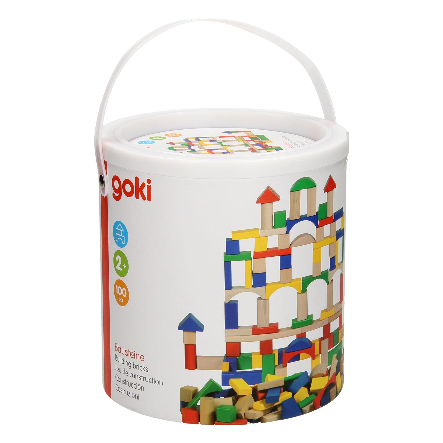 Goki Holzbausteine ​​im Fass - farbig, 100 Stück.