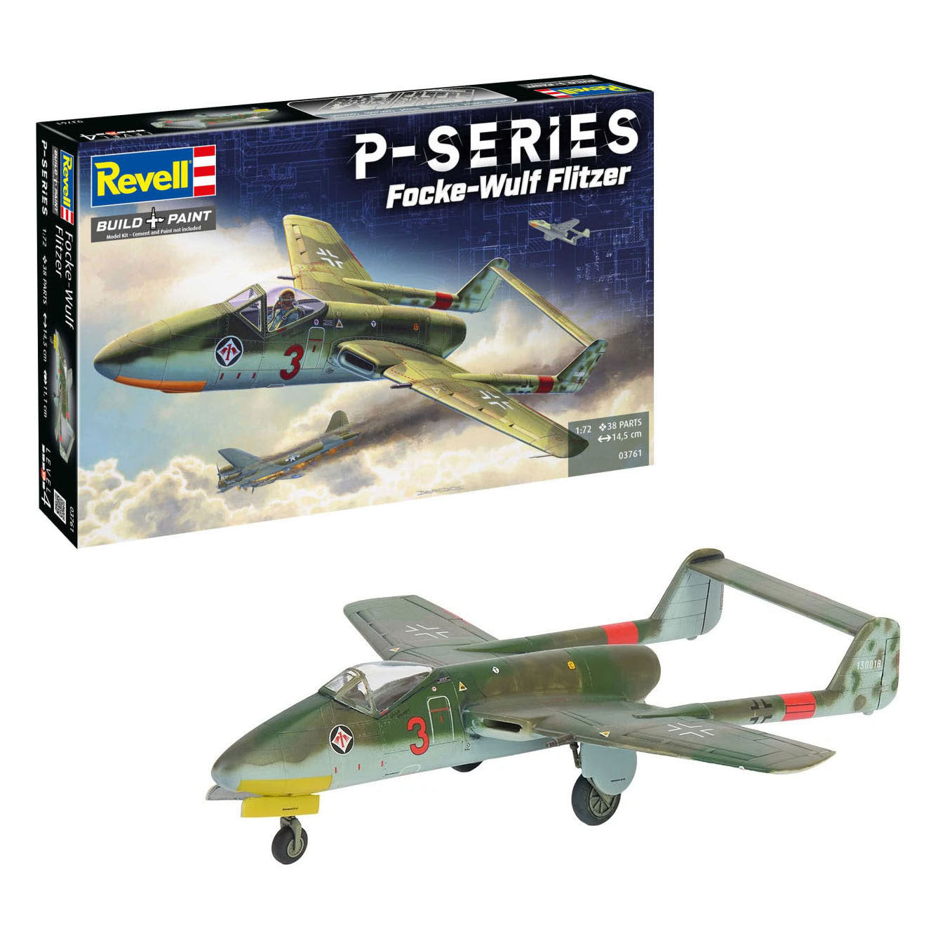 Revell modelbouwpakket vliegtuigen - 03761 focke-wulf tl jäger flitzer wwii - p-series - duits straaljager plastic - 1:72 - modelbouw