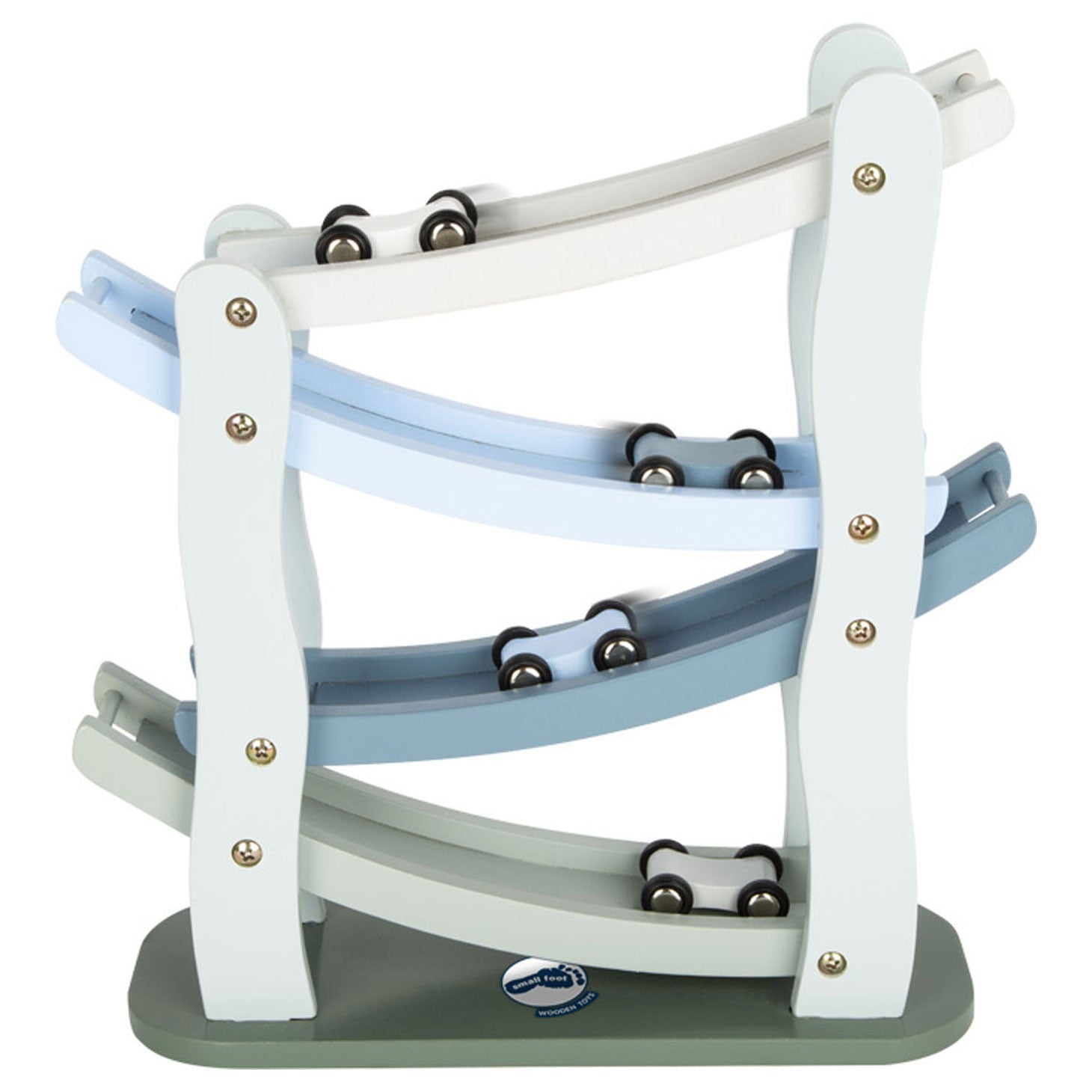 Small Foot – blaue Holzrennbahn mit 4 Autos