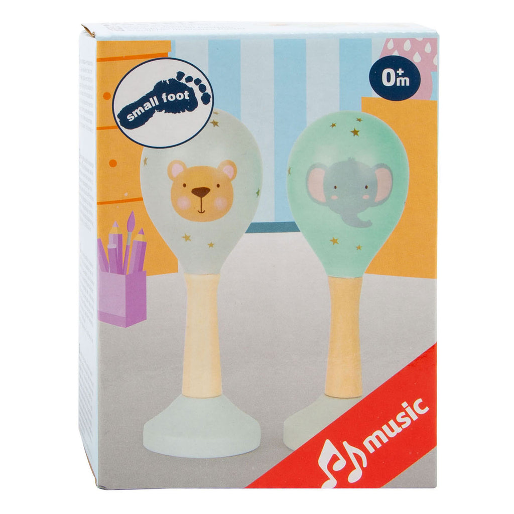 Small Foot – hölzerne Babyrassel in Tierform, 2er-Set