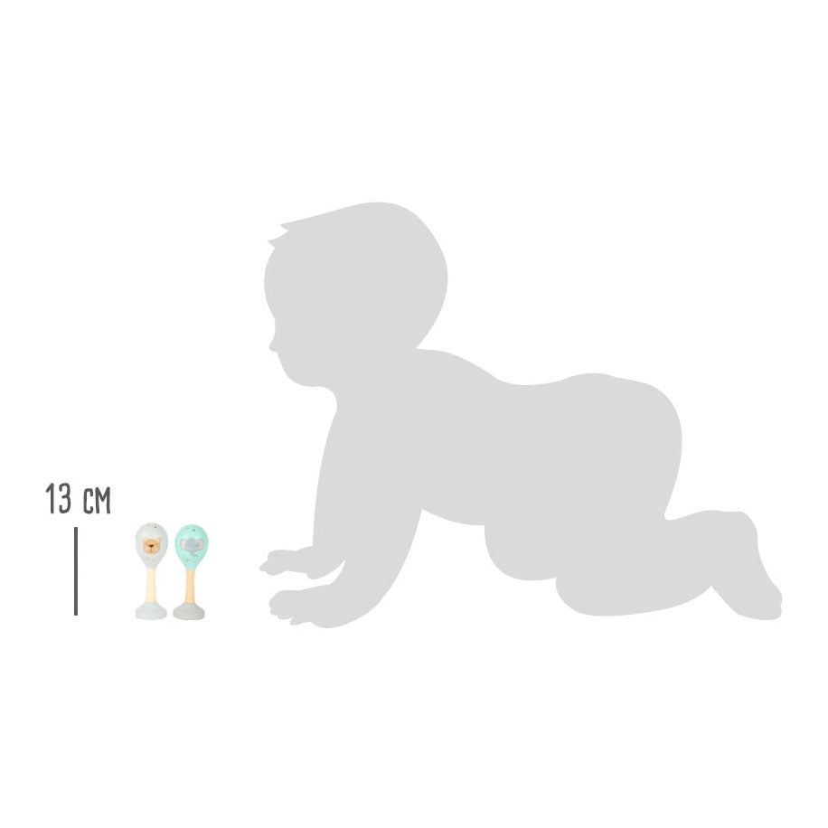 Small Foot – hölzerne Babyrassel in Tierform, 2er-Set
