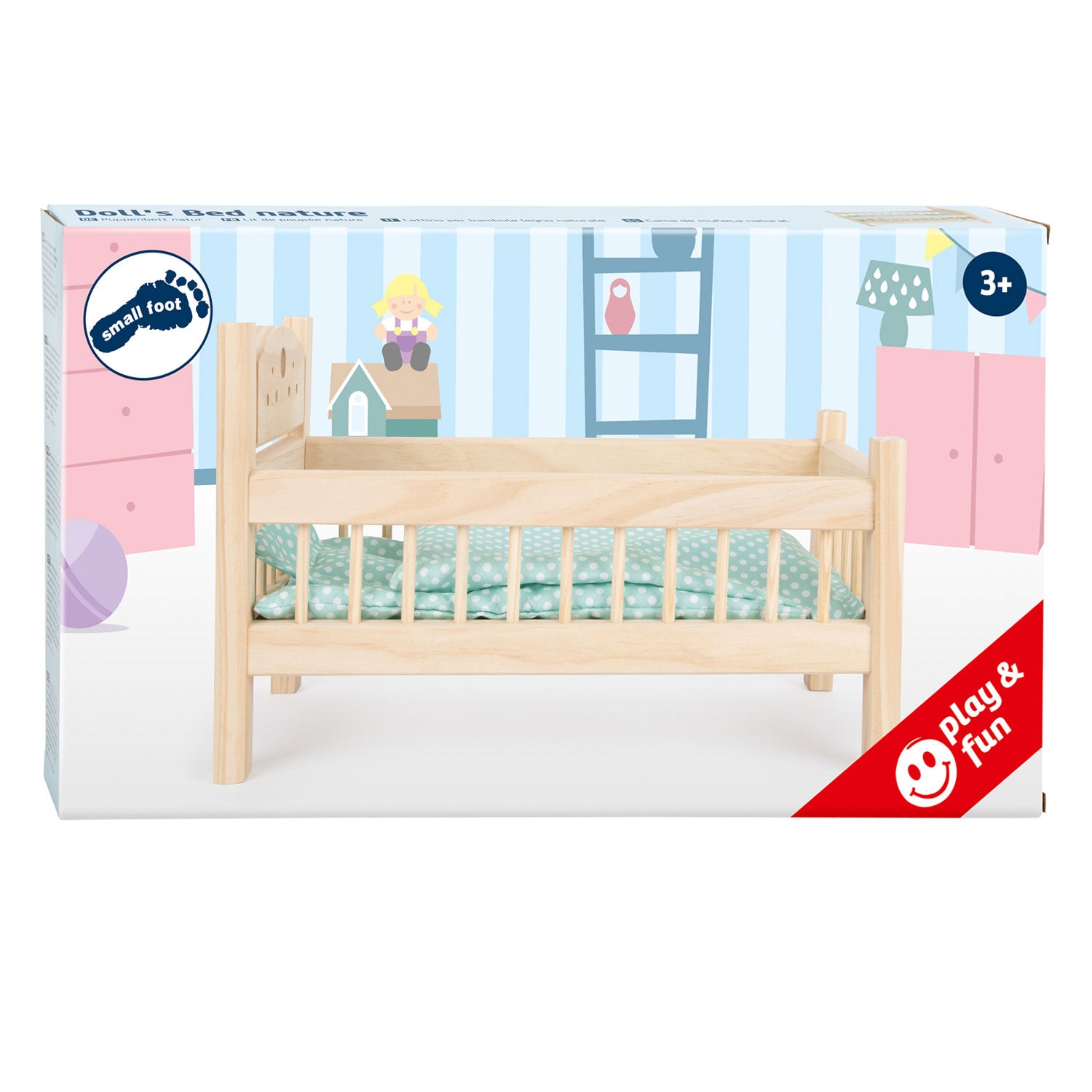 Small Foot - Holzpuppenbett natur mit Bettwäsche, 4ldg.