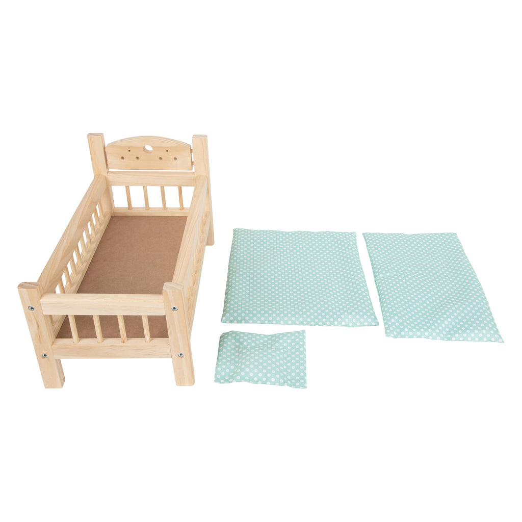 Small Foot - Holzpuppenbett natur mit Bettwäsche, 4ldg.
