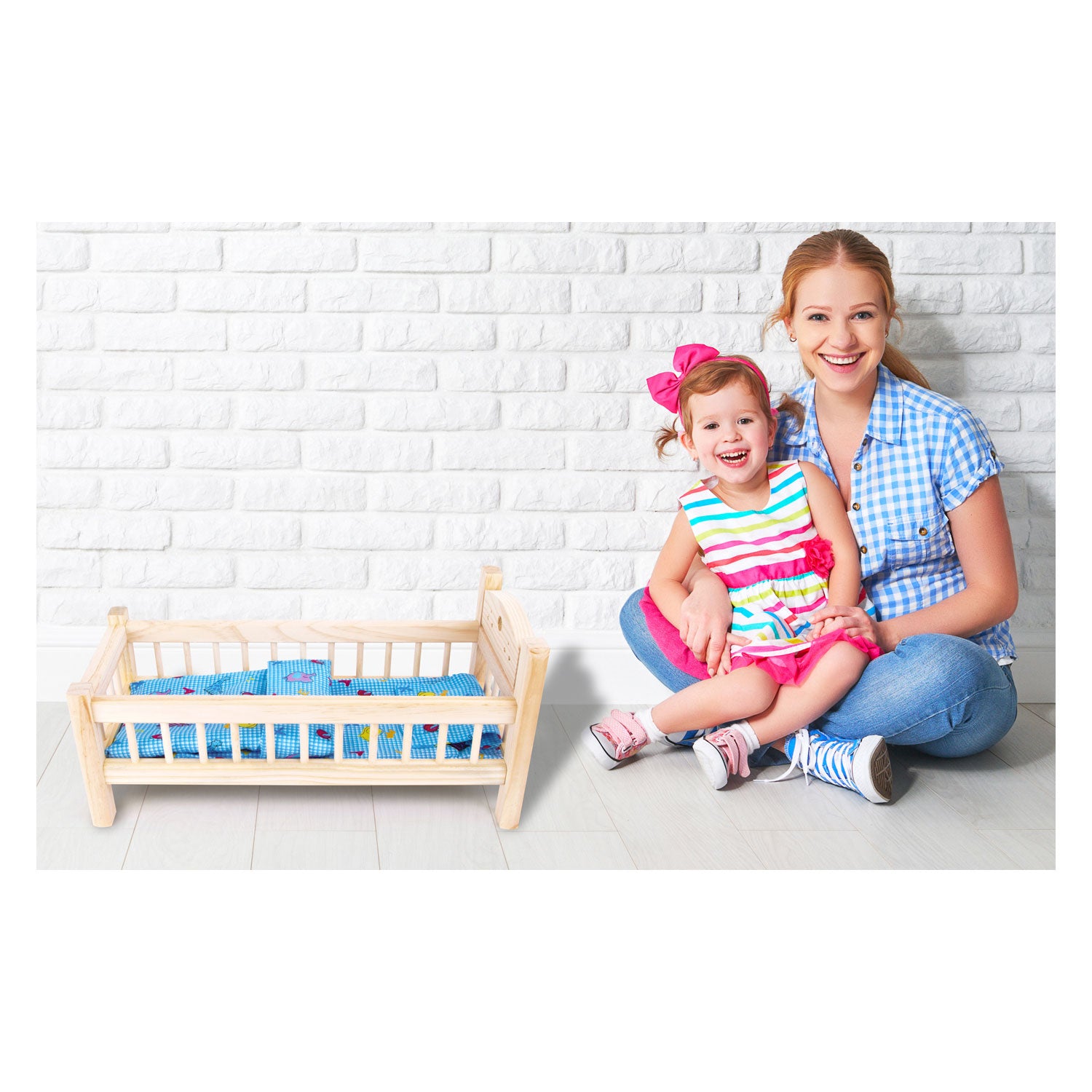 Small Foot - Holzpuppenbett natur mit Bettwäsche, 4ldg.