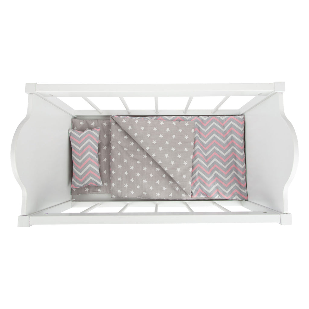 Small foot poppenbed met beddengoed junior 50 x 30 cm hout wit