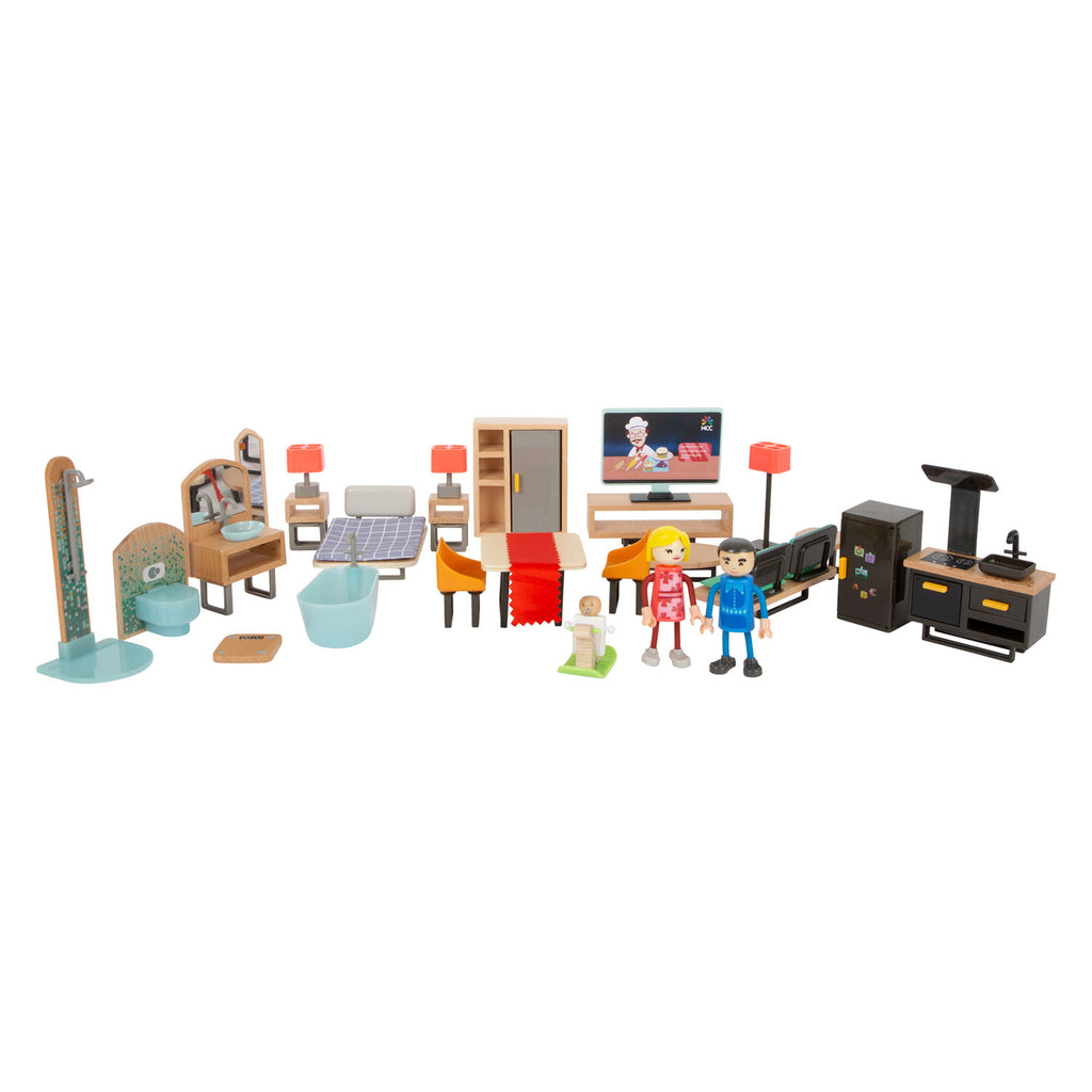 Small foot - houten poppenhuis meubeltjes modern complete set, 31dlg.