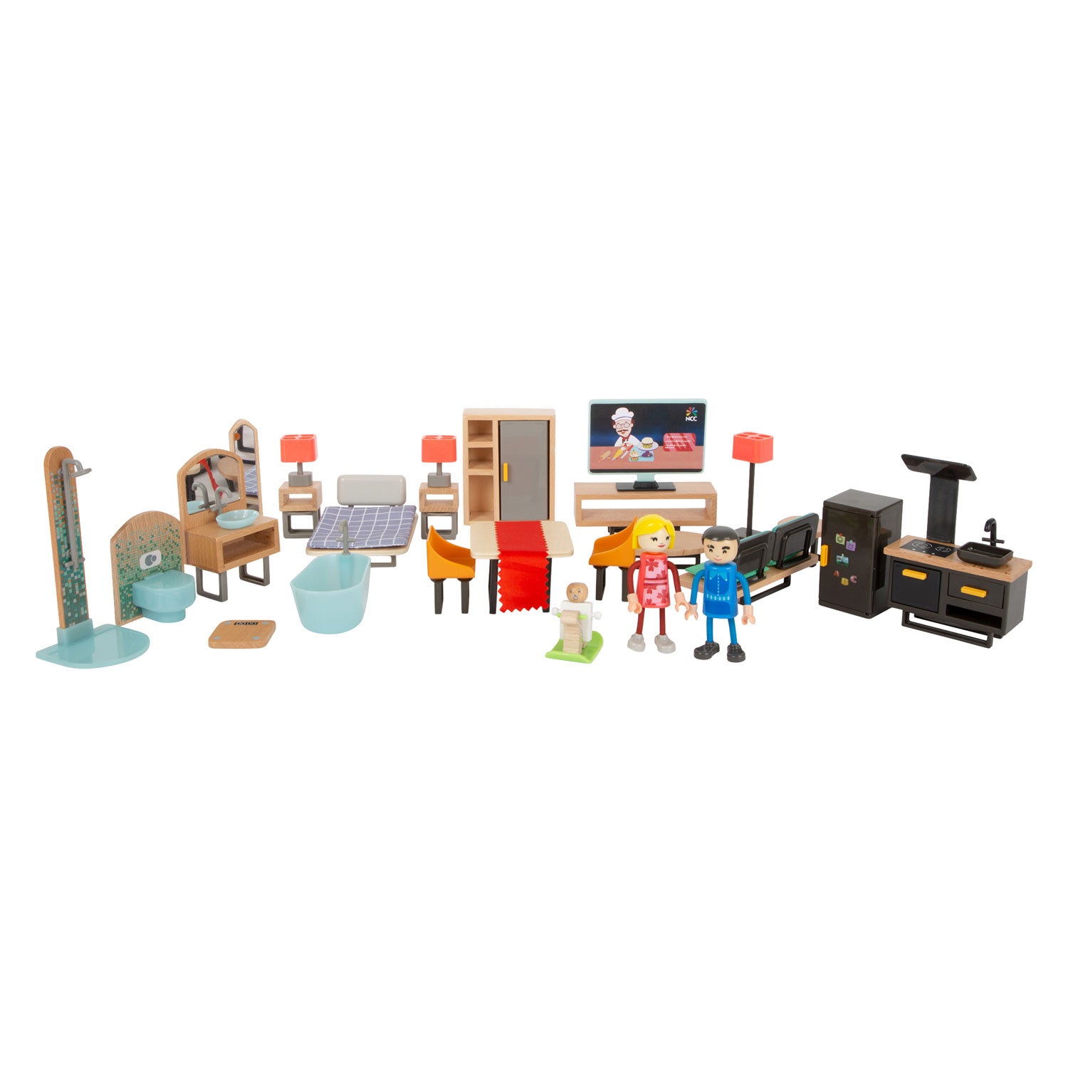 Small foot - houten poppenhuis meubeltjes modern complete set, 31dlg.