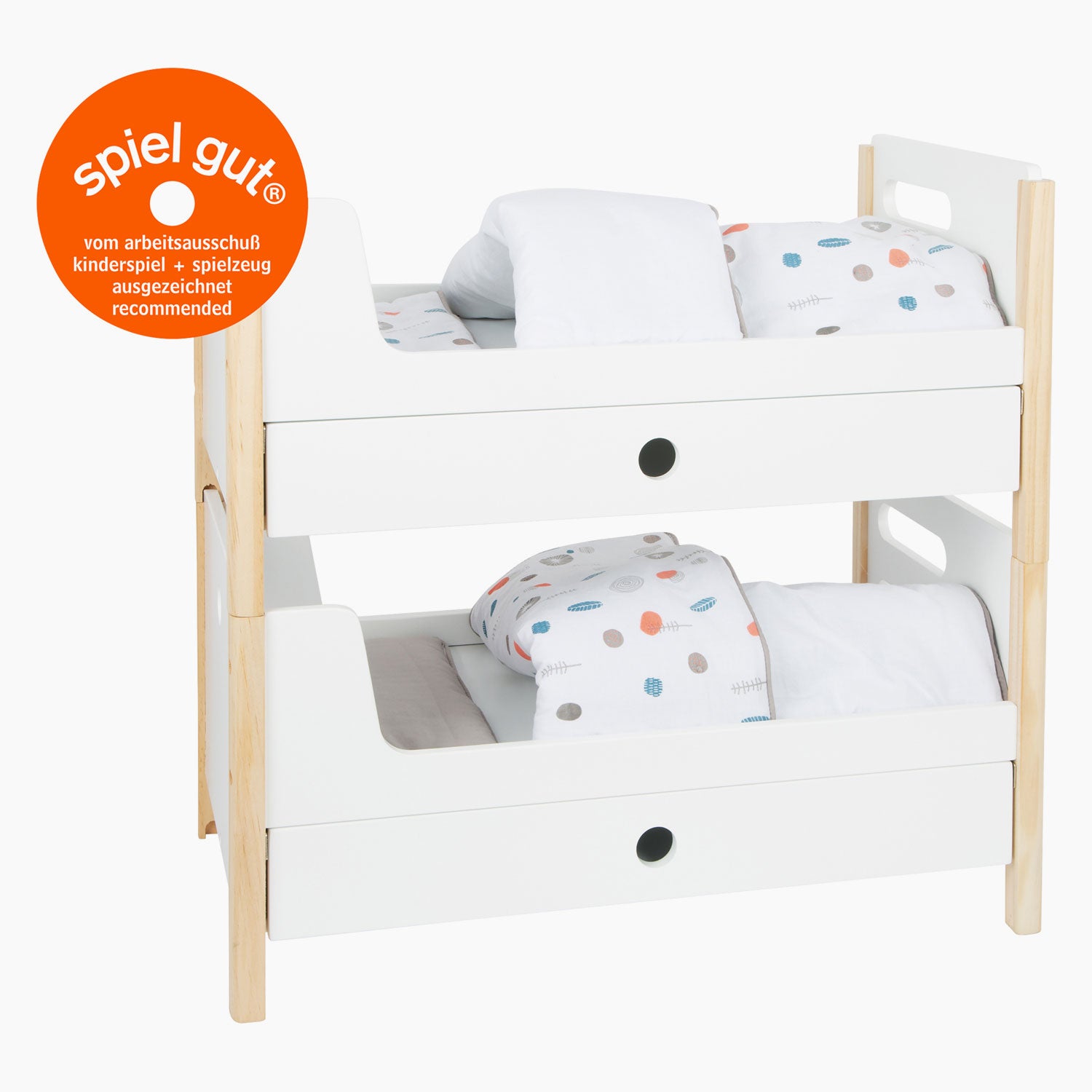Small Foot - hölzernes Puppenhochbett mit kleinem Knopf und Bettwäsche, 6-teilig.