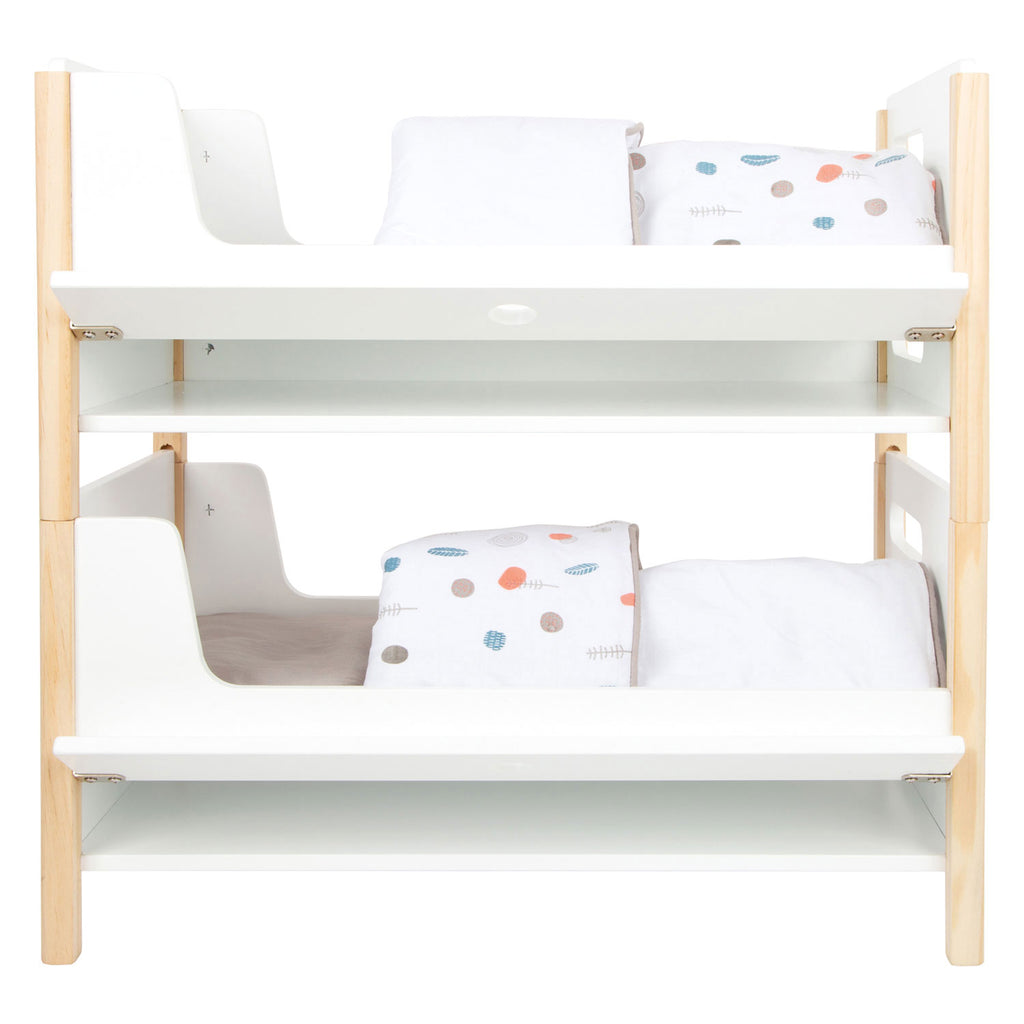 Small Foot - hölzernes Puppenhochbett mit kleinem Knopf und Bettwäsche, 6-teilig.